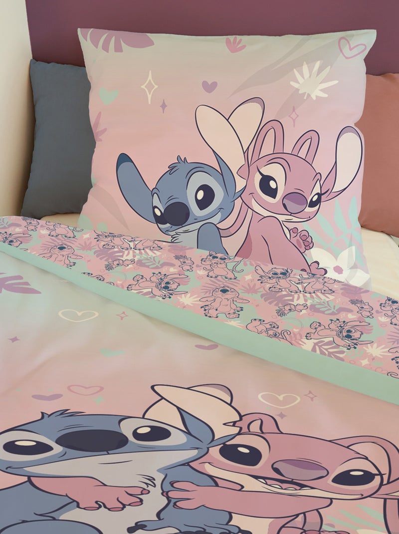 Housse de couette Disney Angel et Stitch 1 personne - 100% Coton Rose - Kiabi