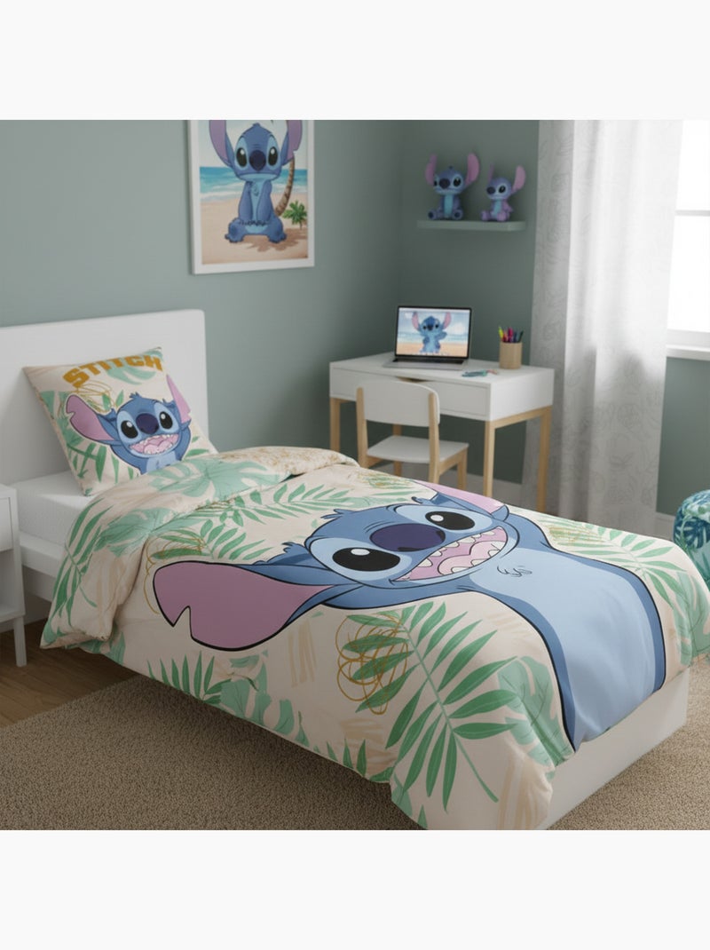 Housse de couette Disney Lilo et Stitch jungle 140x200 cm - 100% Coton - Beige Beige - Kiabi
