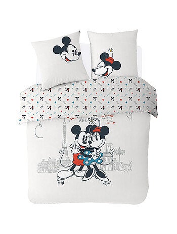 Housse de couette Disney Mickey et Minnie 220x240 cm - 100% Coton - Ecru