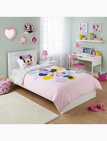 Housse de couette Disney Minnie à pois 140x200 cm - 100% Coton - Rose