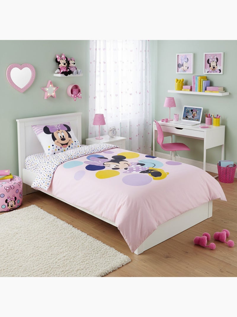 Housse de couette Disney Minnie à pois 140x200 cm - 100% Coton - Rose Rose - Kiabi