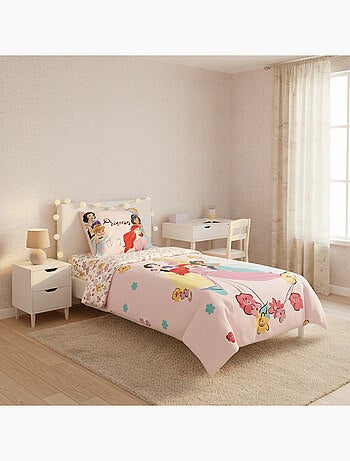 Housse de couette Disney Princesses 140x200 cm - 100% Coton - Beige
