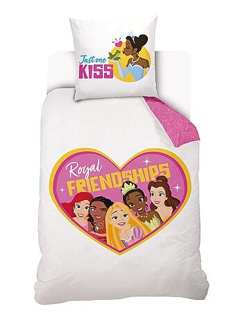 Housse de couette Disney Princesses Cœur 140x200 cm - 100% Coton - Blanc