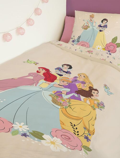 Housse de couette Disney Princesses florales 140x200 cm - 100% Coton - Beige - Kiabi