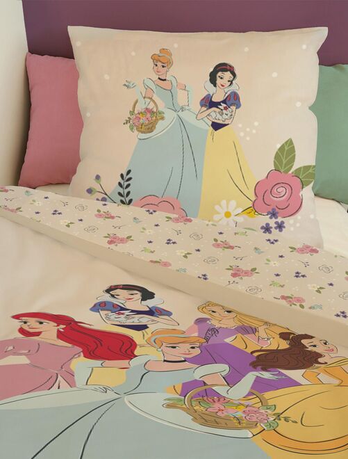 Housse de couette Disney Princesses florales 140x200 cm - 100% Coton - Beige - Kiabi