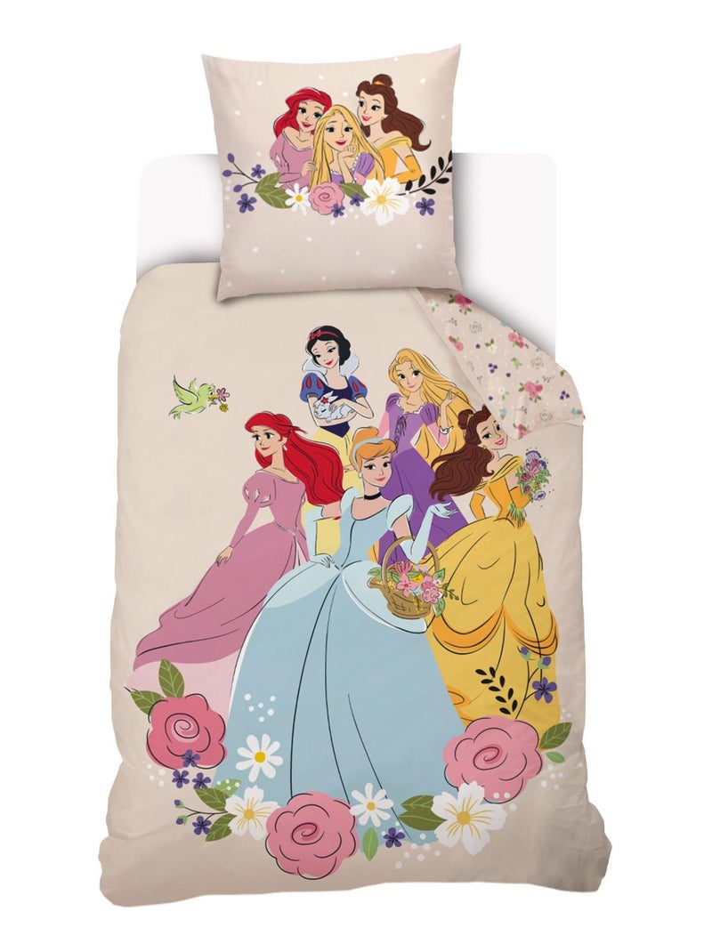 Housse de couette Disney Princesses florales 140x200 cm - 100% Coton - Beige Beige - Kiabi