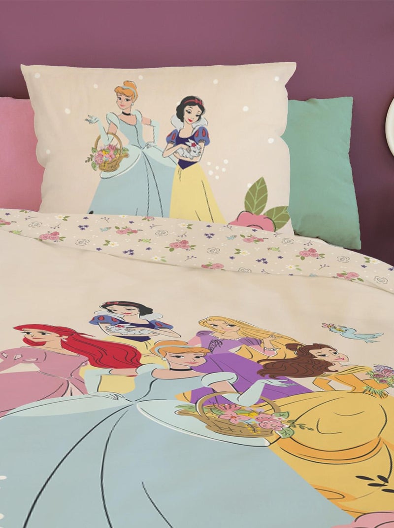 Housse de couette Disney Princesses florales 140x200 cm - 100% Coton - Beige Beige - Kiabi