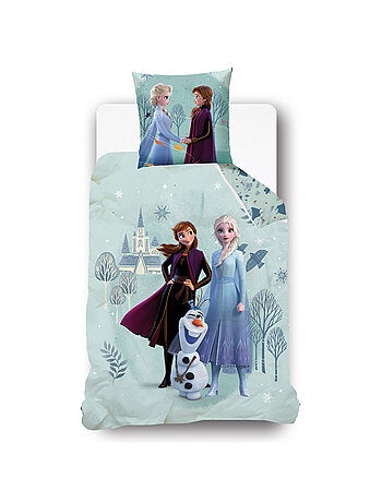 Housse de couette Disney Reine des neiges Elsa et Anna 140x200 cm - 100% Coton - Bleu
