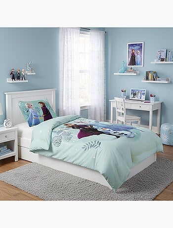 Housse de couette Disney Reine des neiges Elsa et Anna 140x200 cm - 100% Coton - Bleu