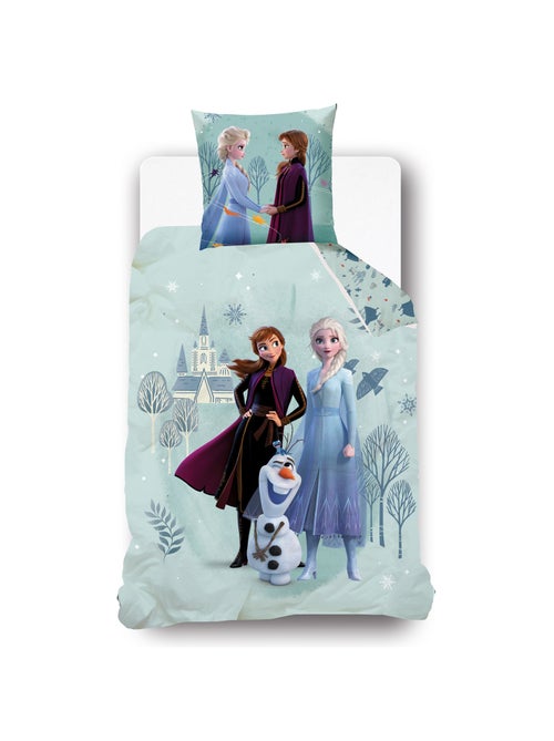 Housse de couette Disney Reine des neiges Elsa et Anna 140x200 cm - 100% Coton - Bleu - Kiabi