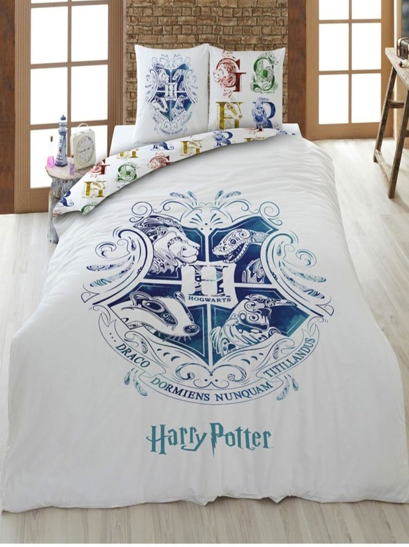 Housse de Couette double Ecole des Sorciers Poudlard Blanc - Kiabi