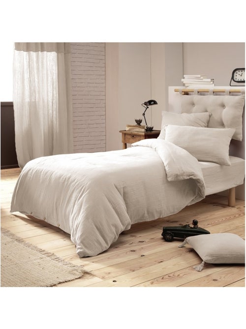 Housse de couette Double Gaze Coton 140 x 200 cm Gaia Beige - Kiabi Housse de couette Double Gaze Coton 140 x 200 cm Gaia Beige - Kiabi