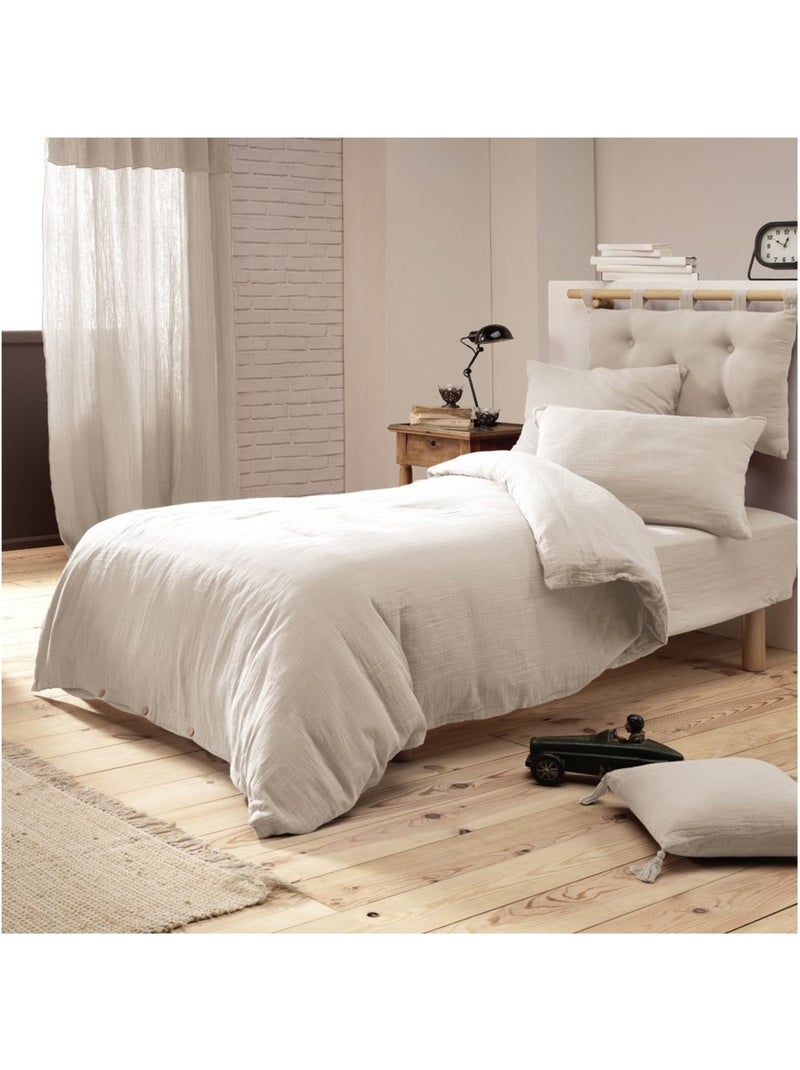 Housse de couette Double Gaze Coton 140 x 200 cm Gaia Beige Beige - Kiabi