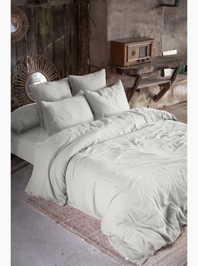 Housse de couette Double Gaze Coton 200 x 200 cm Gaia Nuage Gris clair - Kiabi
