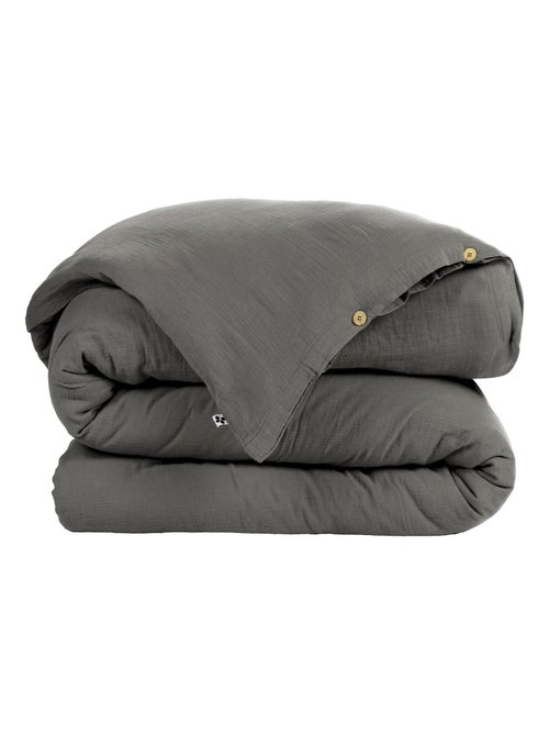 Housse de couette Double Gaze Coton Gaia Granit 260x240cm - Kiabi