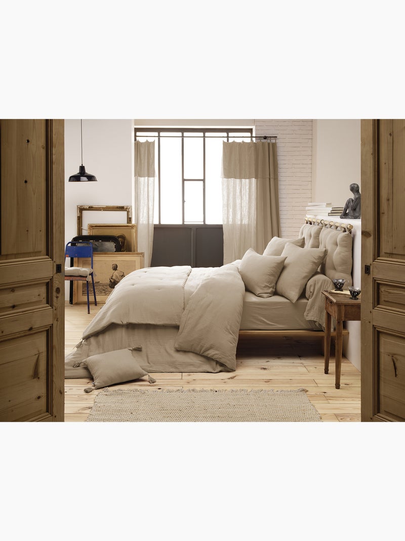 Housse de couette – Double Gaze de Coton - Finition boutons en bois - Gaïa Beige clair - Kiabi