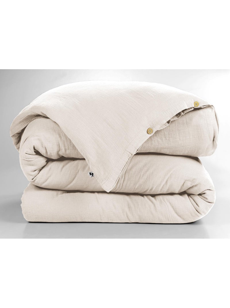 Housse de couette – Double Gaze de Coton - Finition boutons en bois - Gaïa Beige - Kiabi