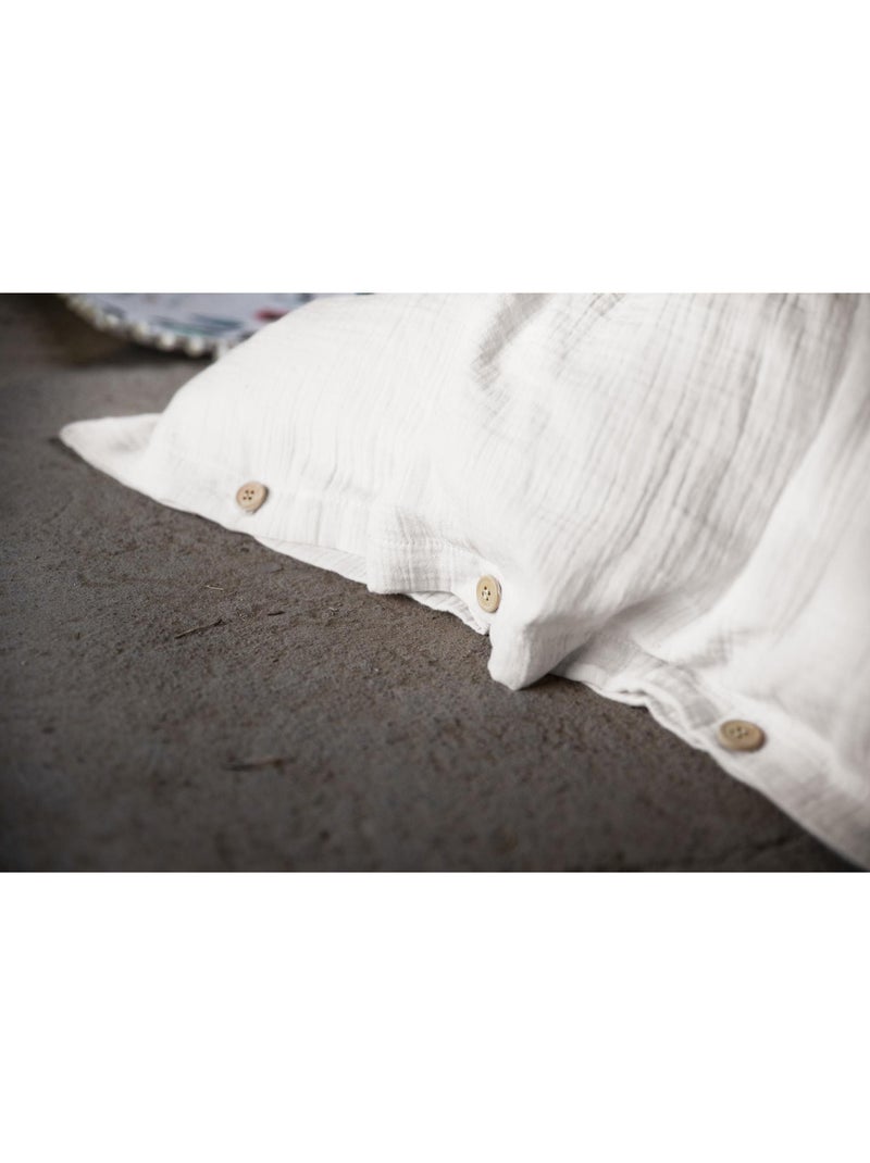 Housse de couette – Double Gaze de Coton - Finition boutons en bois - Gaïa Blanc - Kiabi