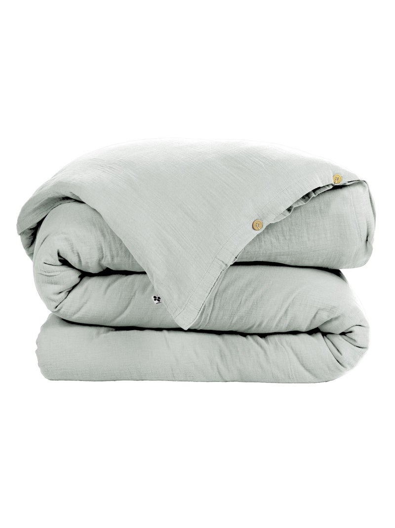 Housse de couette – Double Gaze de Coton - Finition boutons en bois - Gaïa Bleu clair - Kiabi