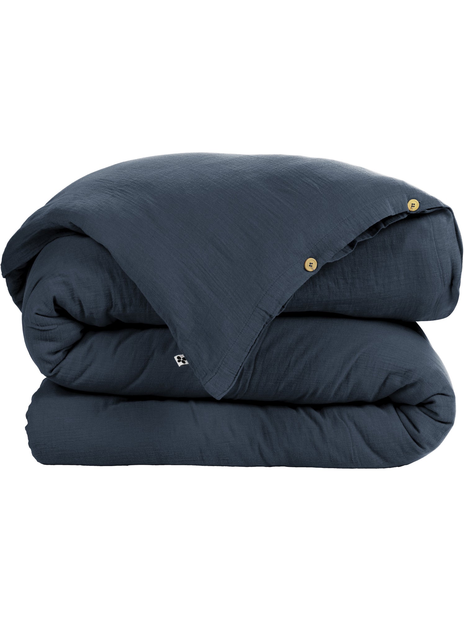 Housse de couette – double gaze de coton - finition boutons en bois - gaïa - Bleu foncé