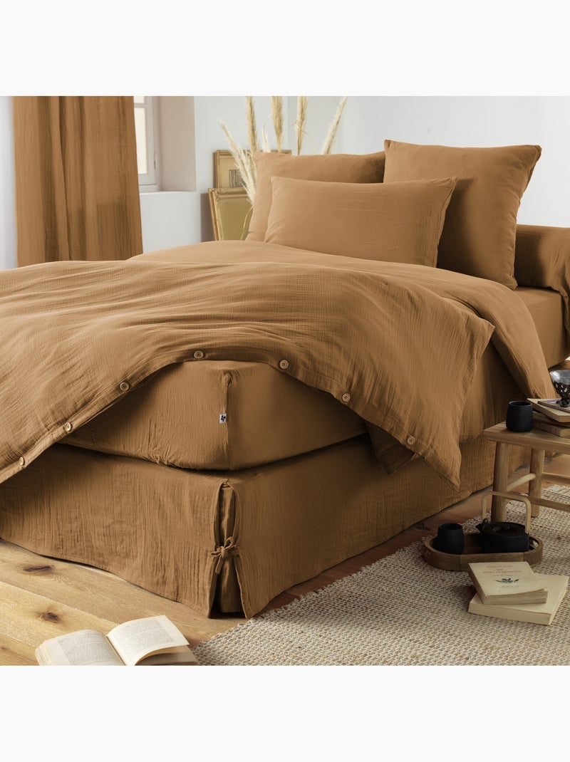 Housse de couette – Double Gaze de Coton - Finition boutons en bois - Gaïa Camel - Kiabi