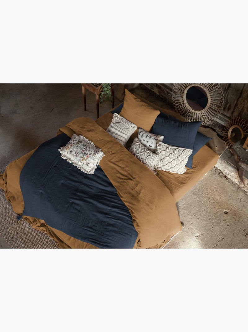 Housse de couette – Double Gaze de Coton - Finition boutons en bois - Gaïa Camel - Kiabi