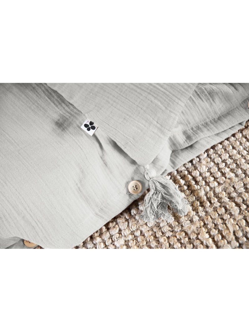 Housse de couette – Double Gaze de Coton - Finition boutons en bois - Gaïa Gris nuage - Kiabi