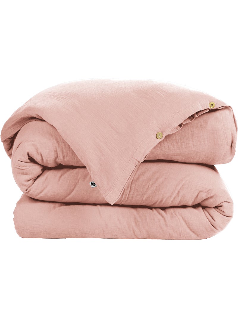Housse de couette – Double Gaze de Coton - Finition boutons en bois - Gaïa Peche - Kiabi