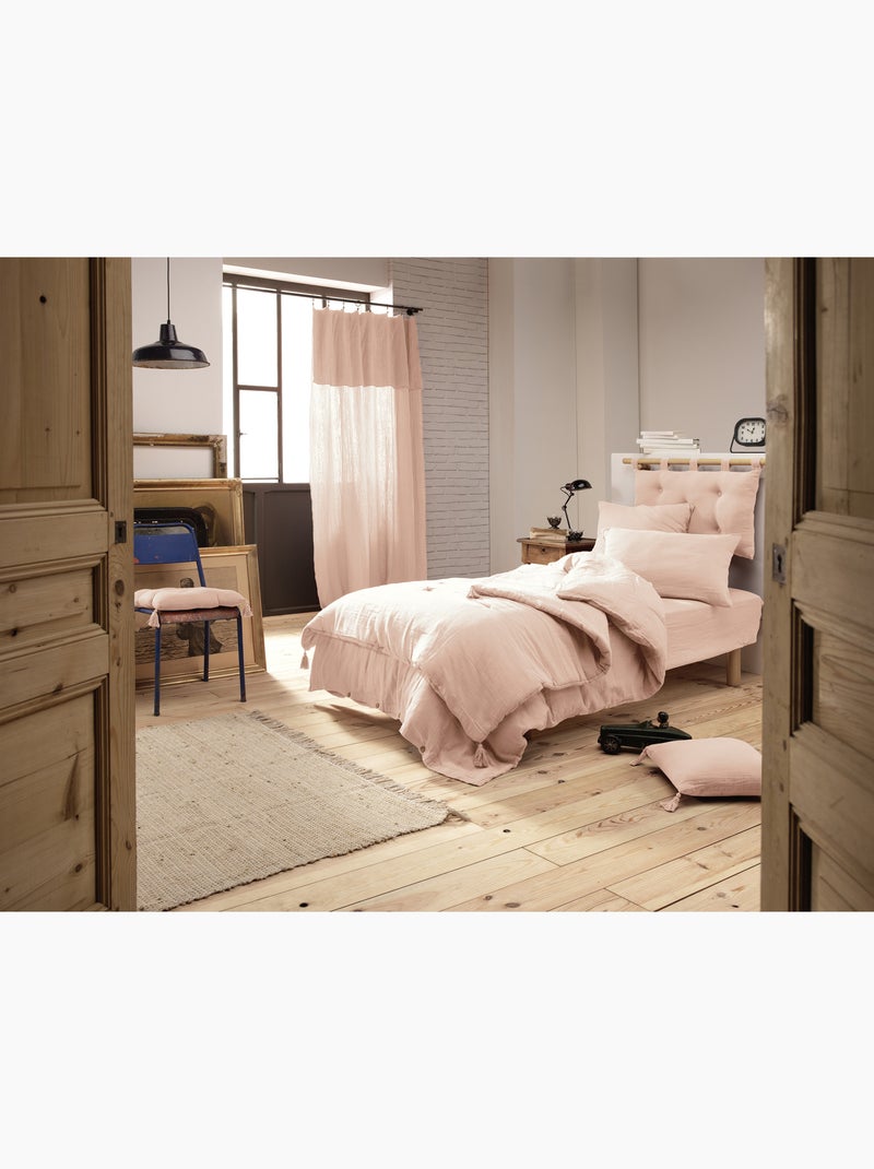 Housse de couette – double gaze de coton - finition boutons en bois - gaïa Rose poudré - Kiabi