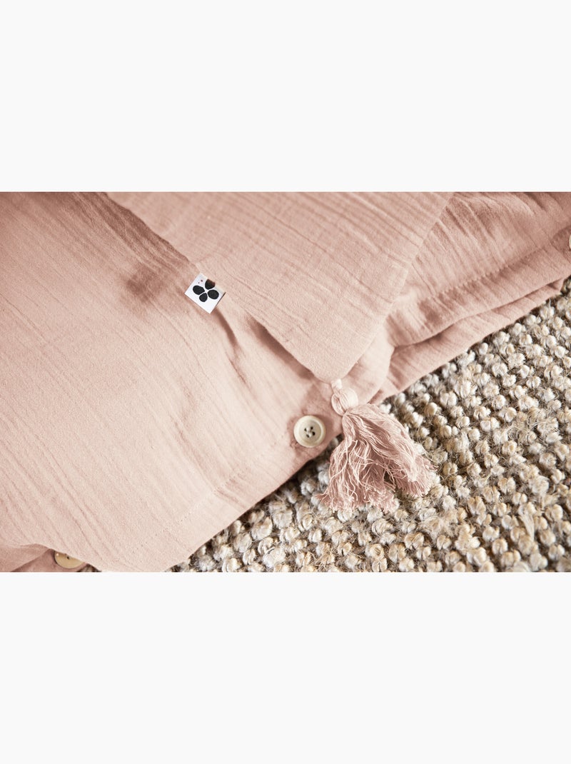 Housse de couette – double gaze de coton - finition boutons en bois - gaïa Rose poudré - Kiabi