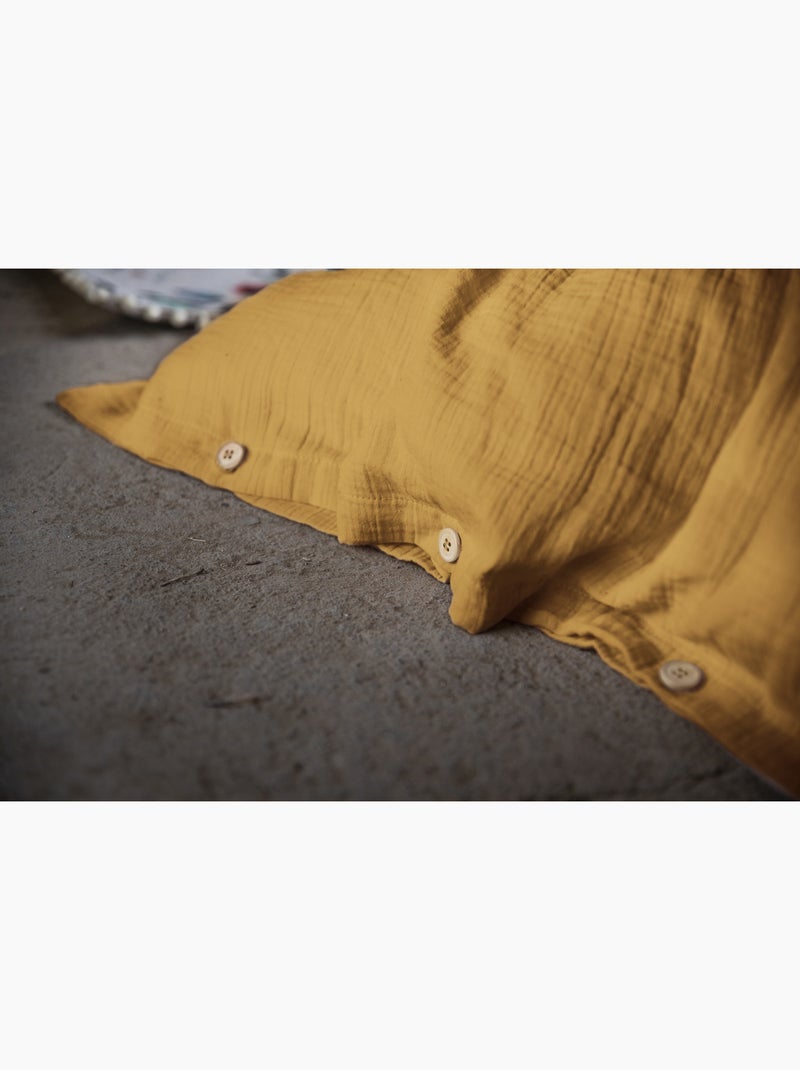 Housse de couette – double gaze de coton - finition boutons en bois - gaïa Safran - Kiabi