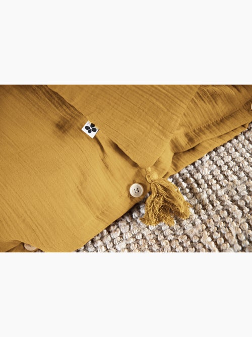 Housse de couette – double gaze de coton - finition boutons en bois - gaïa - Kiabi