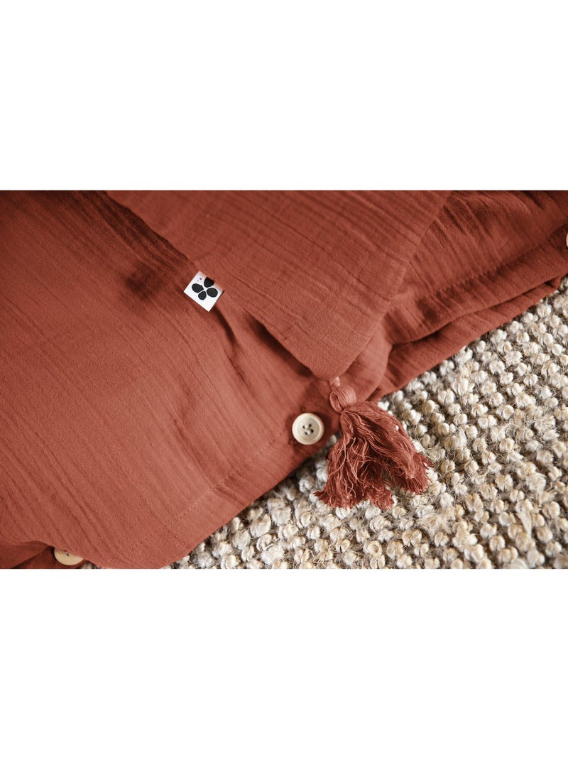 Housse de couette – Double Gaze de Coton - Finition boutons en bois - Gaïa Terracotta - Kiabi