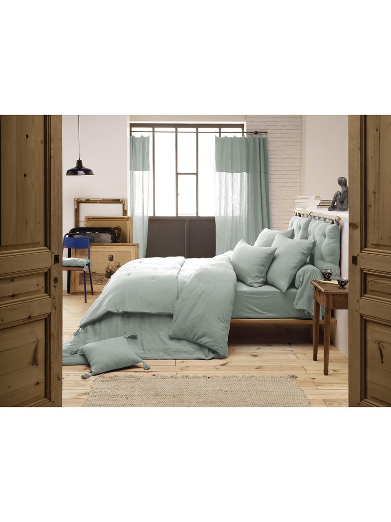 Housse de couette – Double Gaze de Coton - Finition boutons en bois - Gaïa Vert eucalyptus - Kiabi