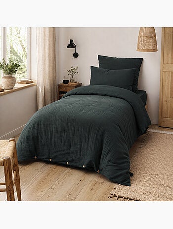 Housse de couette – double gaze de coton - finition boutons en bois - gaïa