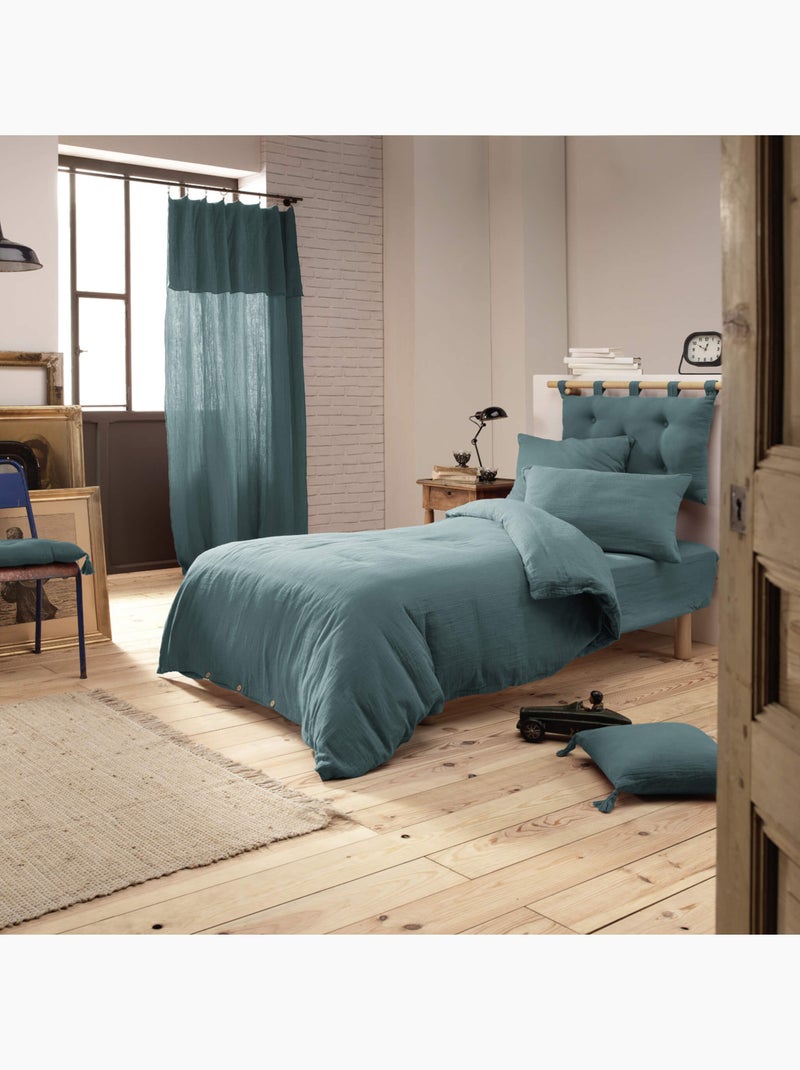 Housse de couette double gaze de coton Bleu canard - Kiabi