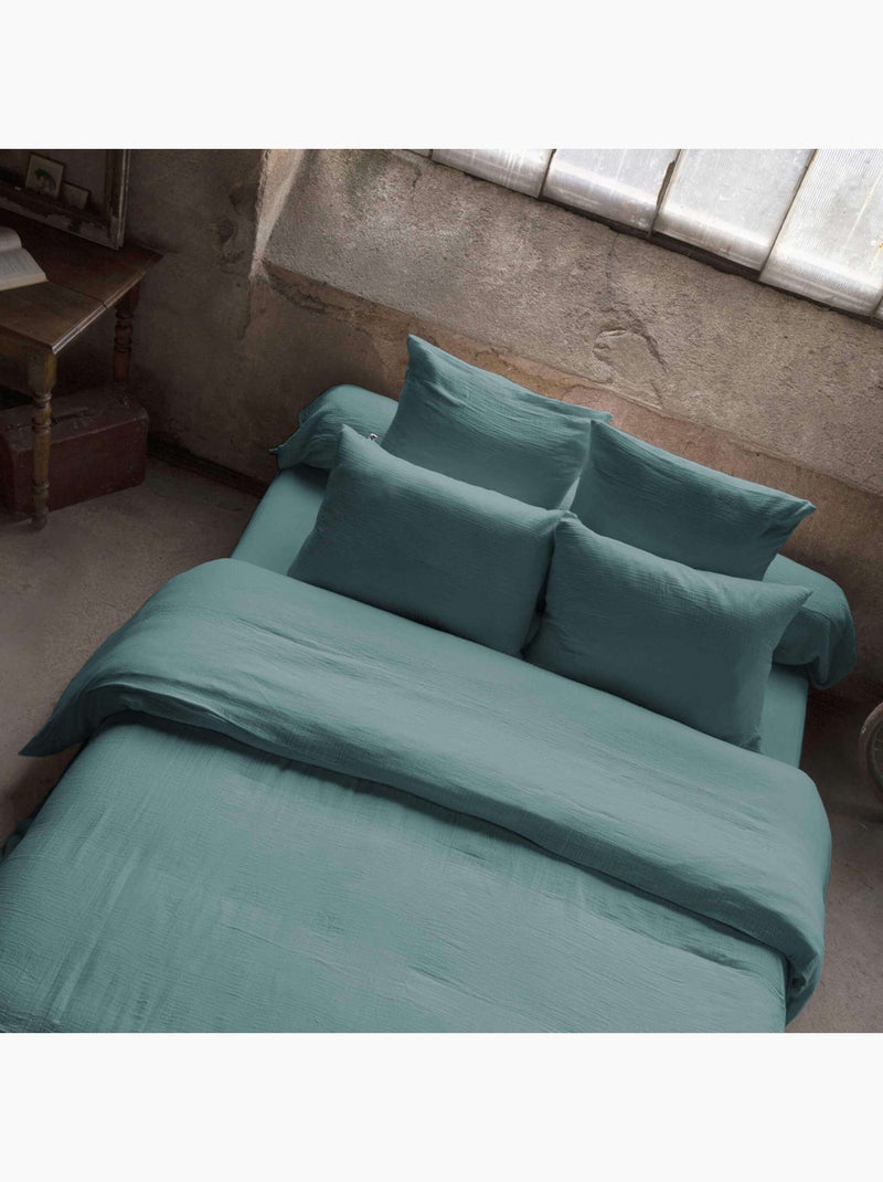 Housse de couette double gaze de coton Bleu canard - Kiabi