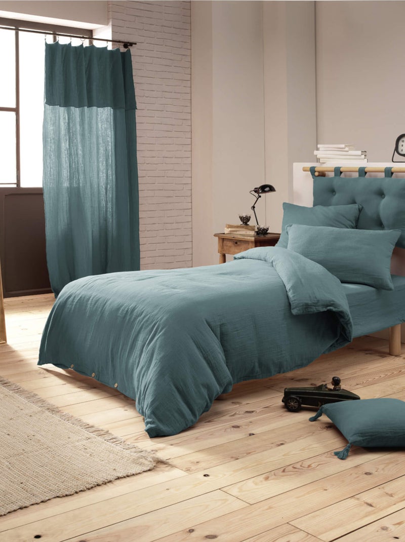 Housse de couette double gaze de coton Bleu canard - Kiabi