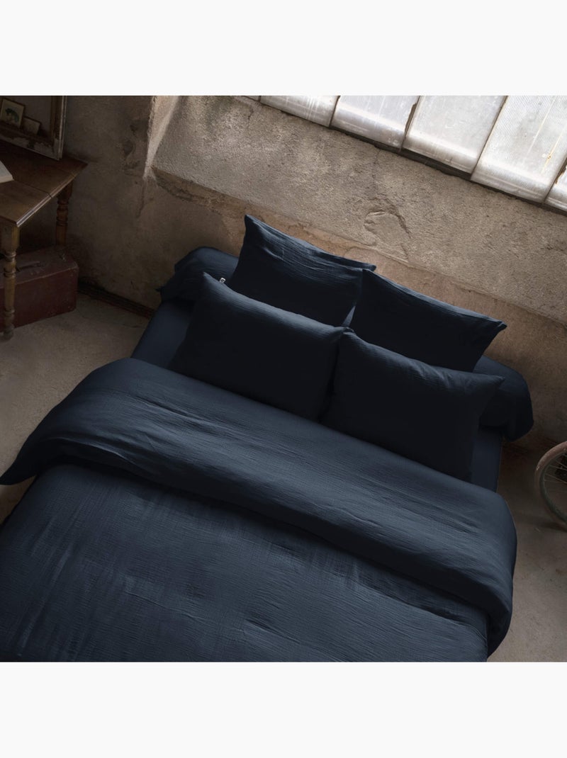 Housse de couette double gaze de coton Bleu marine - Kiabi