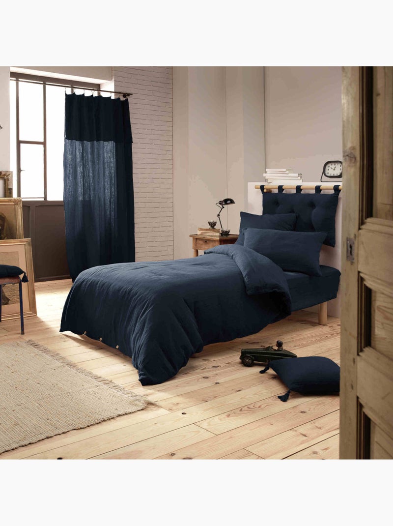 Housse de couette double gaze de coton Bleu marine - Kiabi