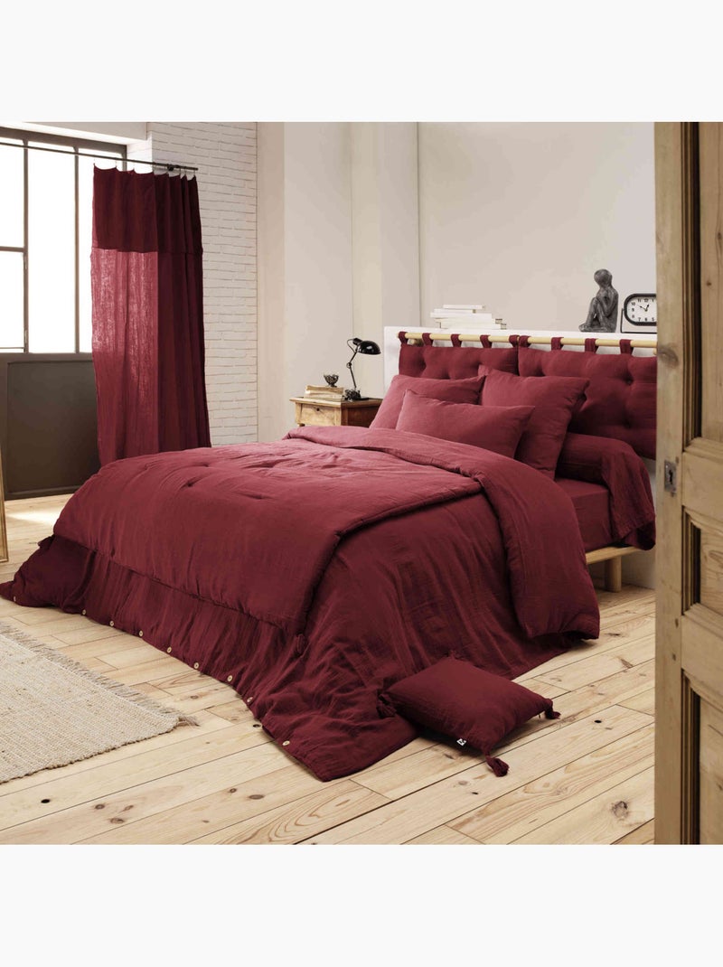 Housse de couette double gaze de coton Bordeaux - Kiabi