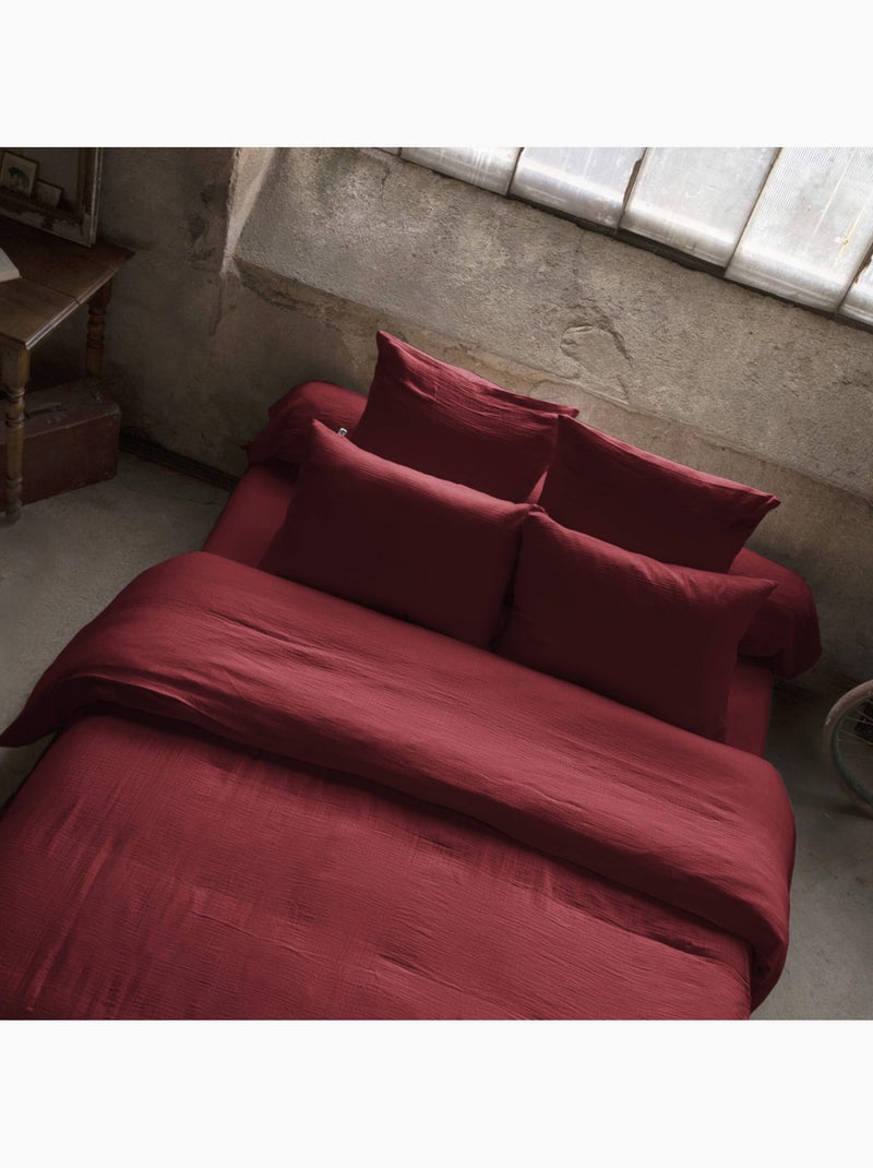 Housse de couette double gaze de coton Bordeaux - Kiabi