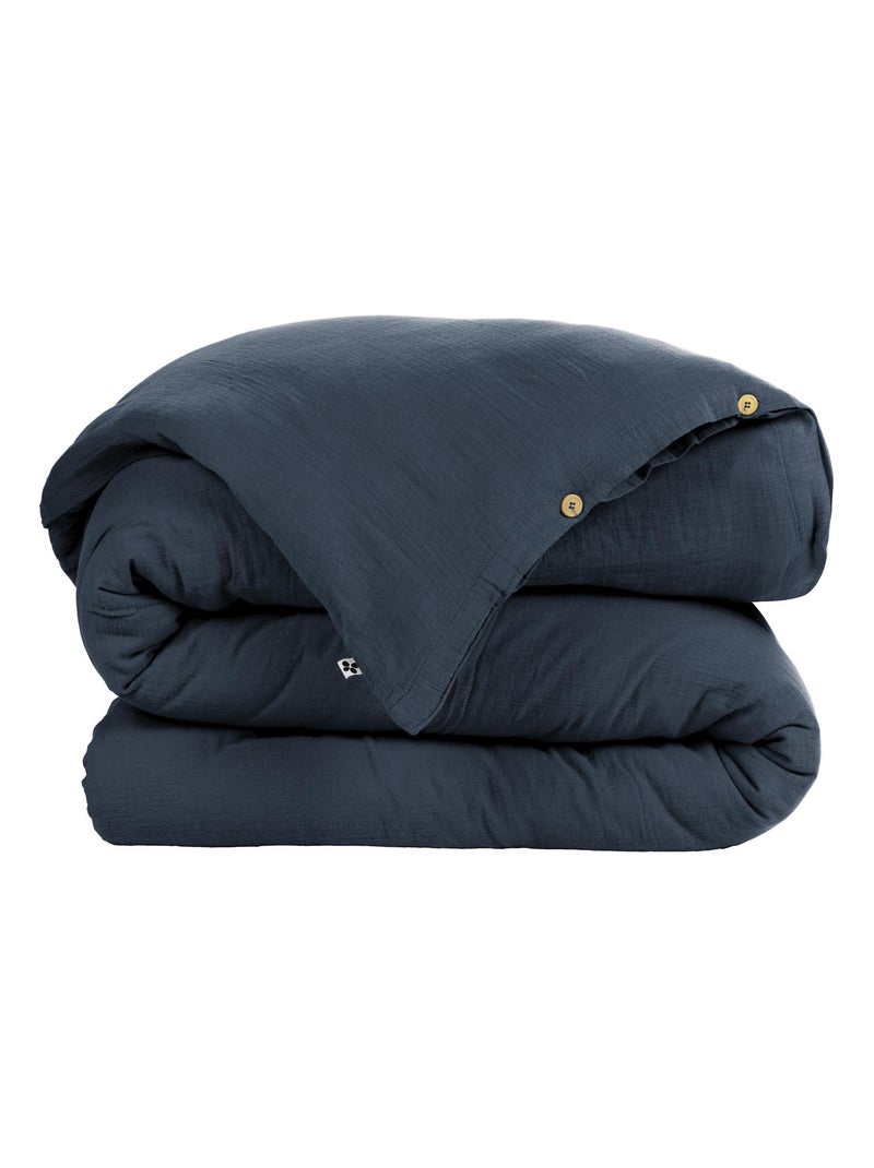 Housse de couette Double Gaze de Coton Gaia Bleu marine - Kiabi