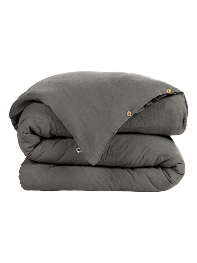 Housse de couette Double Gaze de Coton Gaia gris anthracite - Kiabi