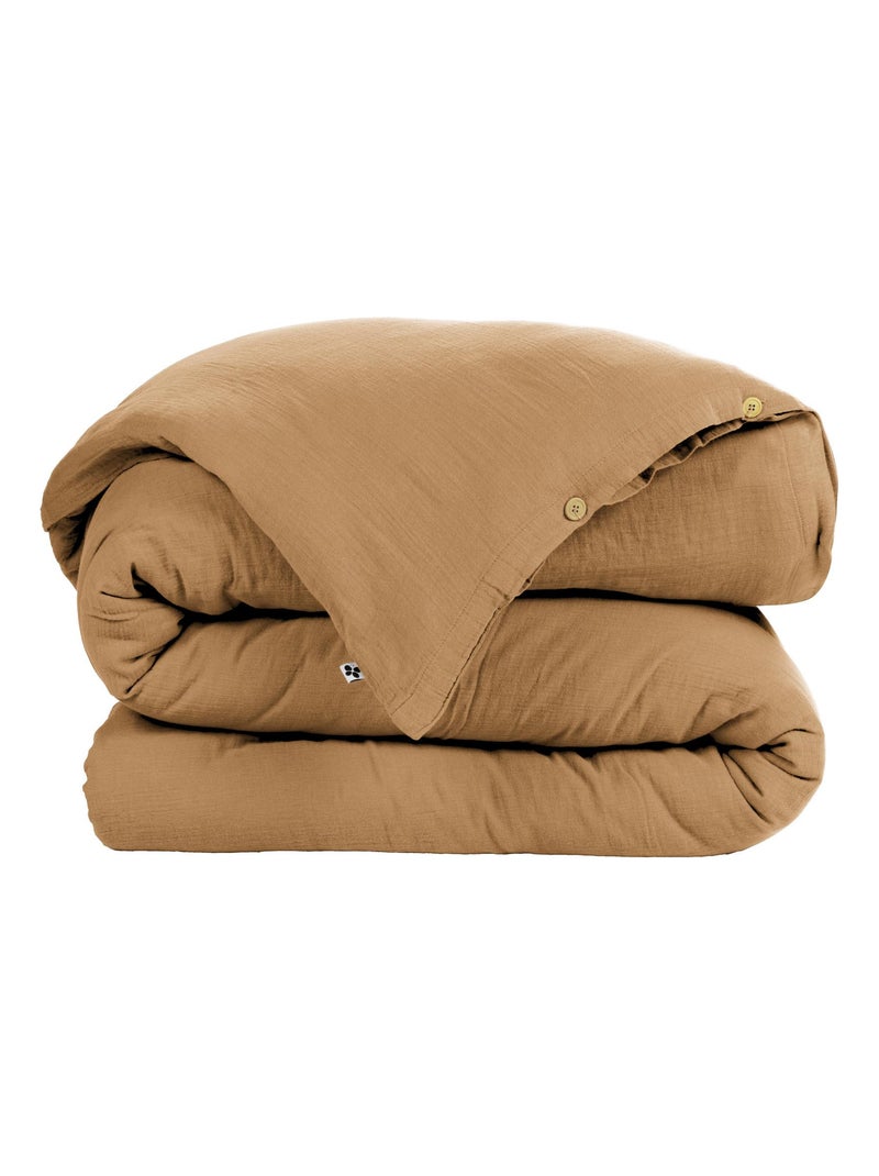 Housse de couette Double Gaze de Coton Gaia Marron caramel - Kiabi