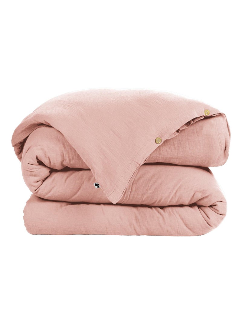 Housse de couette Double Gaze de Coton Gaia Rose foncé - Kiabi