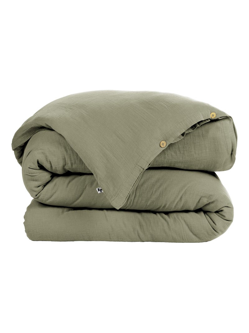 Housse de couette Double Gaze de Coton Gaia Vert kaki - Kiabi