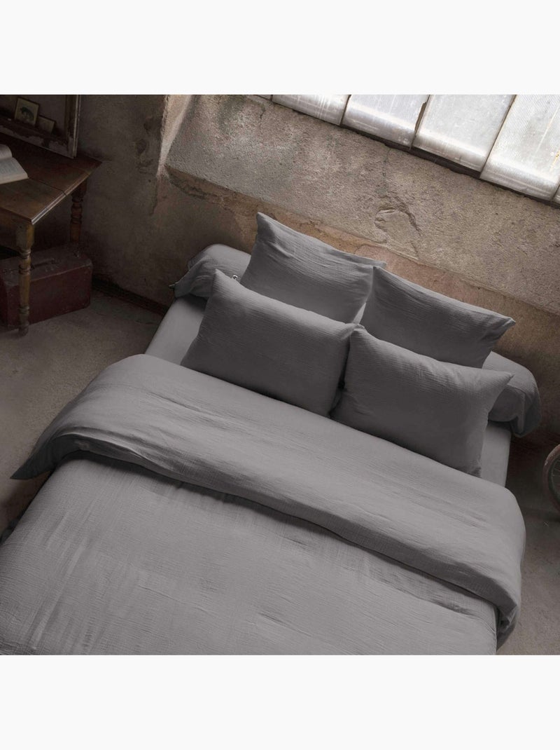 Housse de couette double gaze de coton gris anthracite - Kiabi