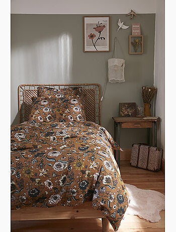 Housse de couette double gaze de coton imprimée Camélia