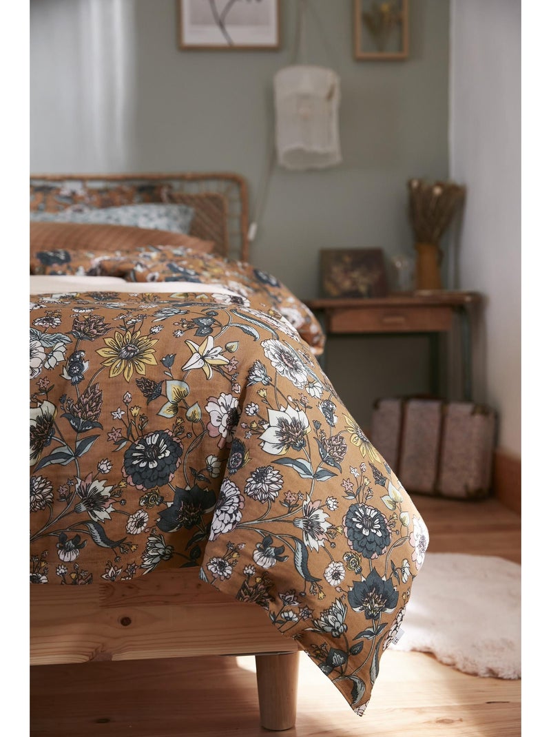 Housse de couette double gaze de coton imprimée Camélia Camel - Kiabi